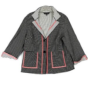 MING WANG Check Waffle Textured Jacket Blazer Black White Pink 3/4 Sleeve